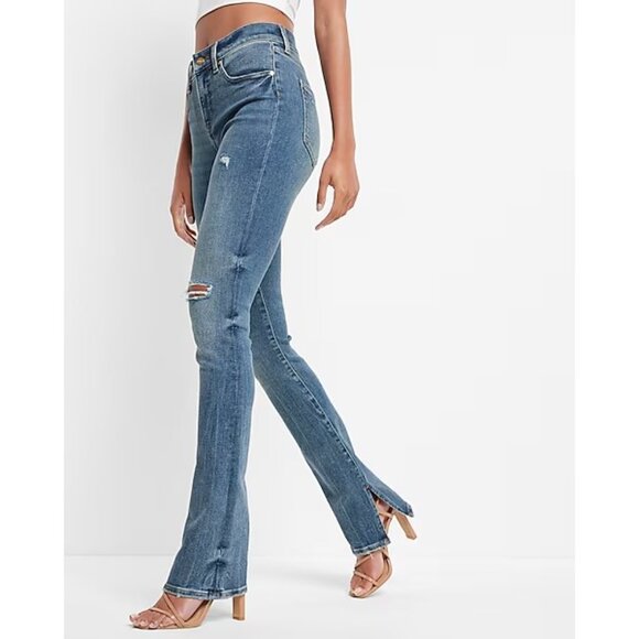 Express Mid Rise Medium Wash Ripped Skyscraper Jeans 14P - Picture 6 of 7